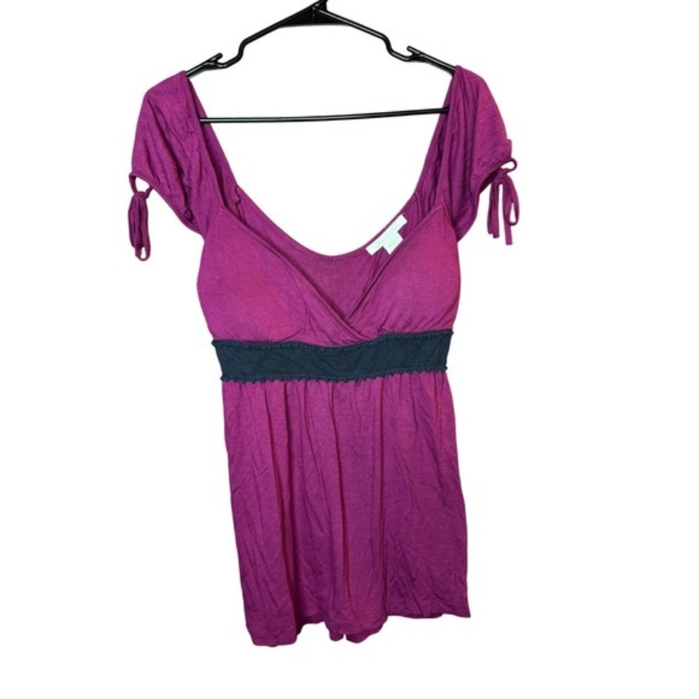 Y2K Charlotte Russe Women's Purple Baby Doll Tie Sleeve Waist Tunic Top Size M